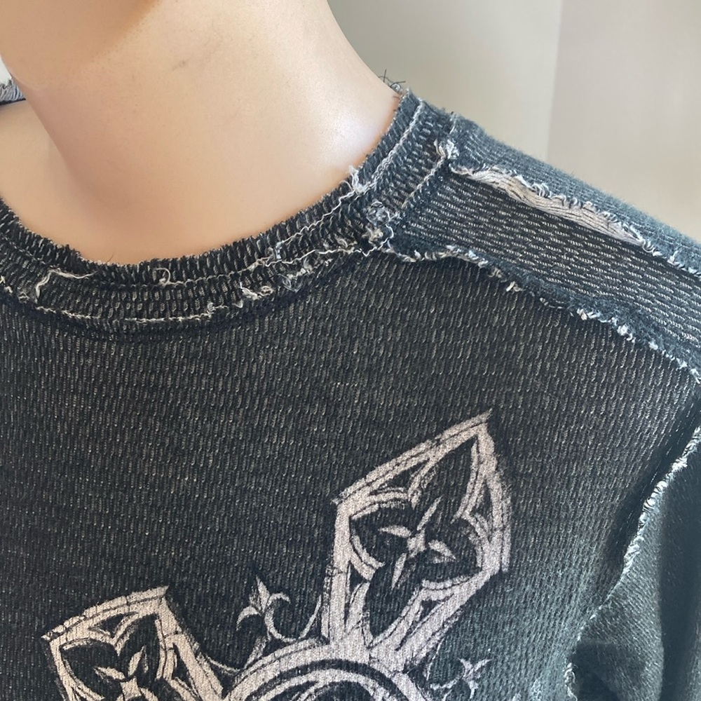 Affliction Black and White Long Sleeve Tee with Gothic Cross y2k edgy grunge - Picture 3 of 8